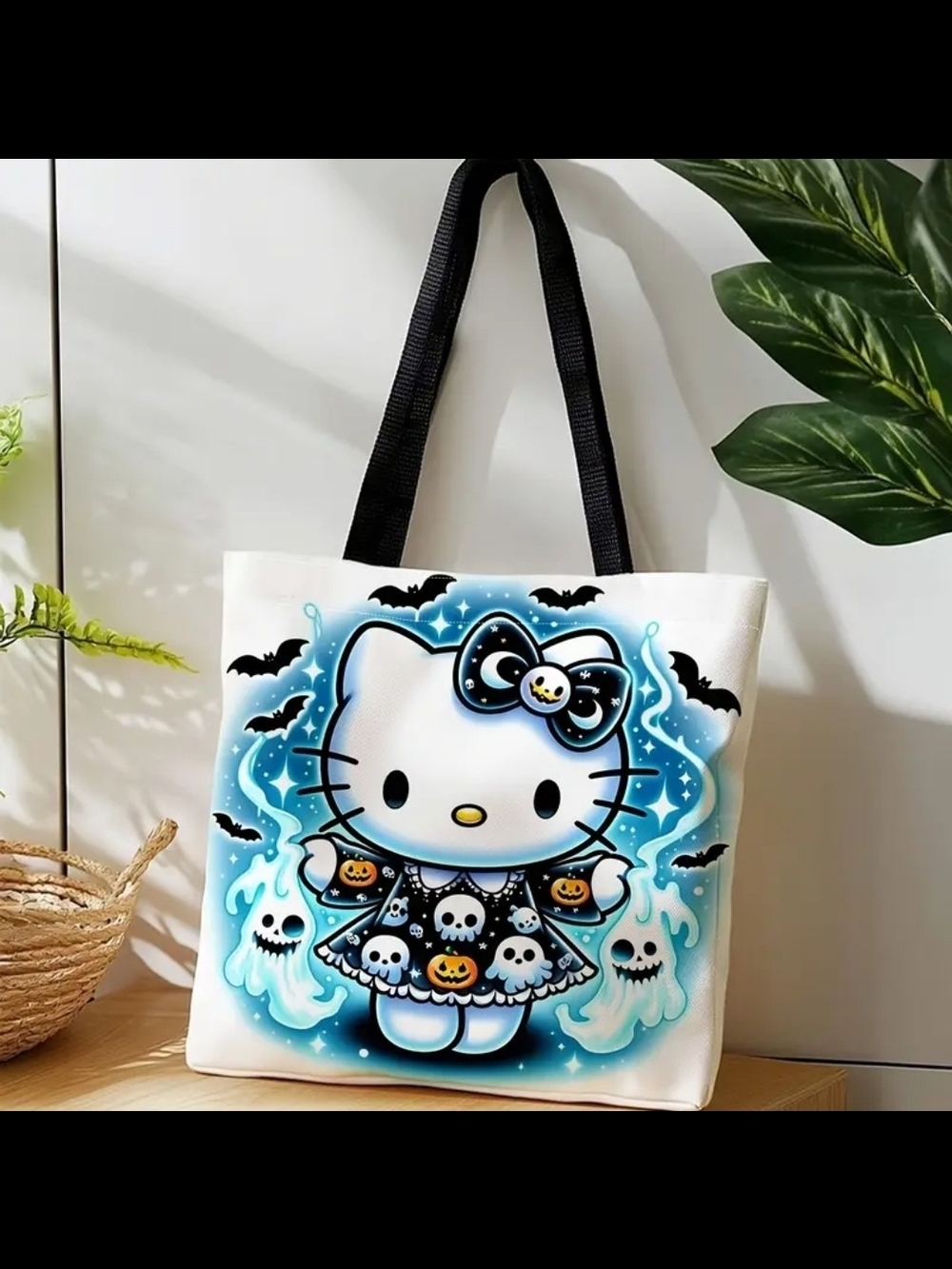 Hello Kitty Halloween Tote Bag in White, Black and Blue